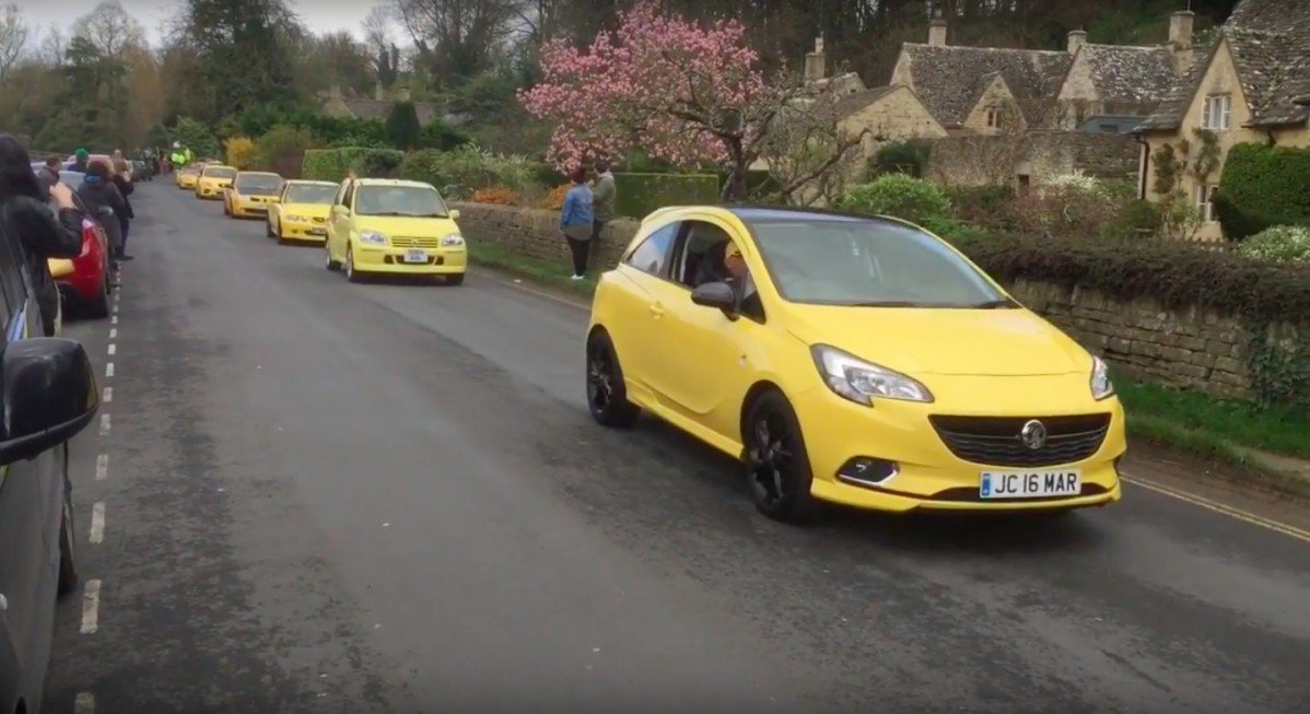 Not April Fools watch convoy of 100 yellow cars photobomb Cotswolds...