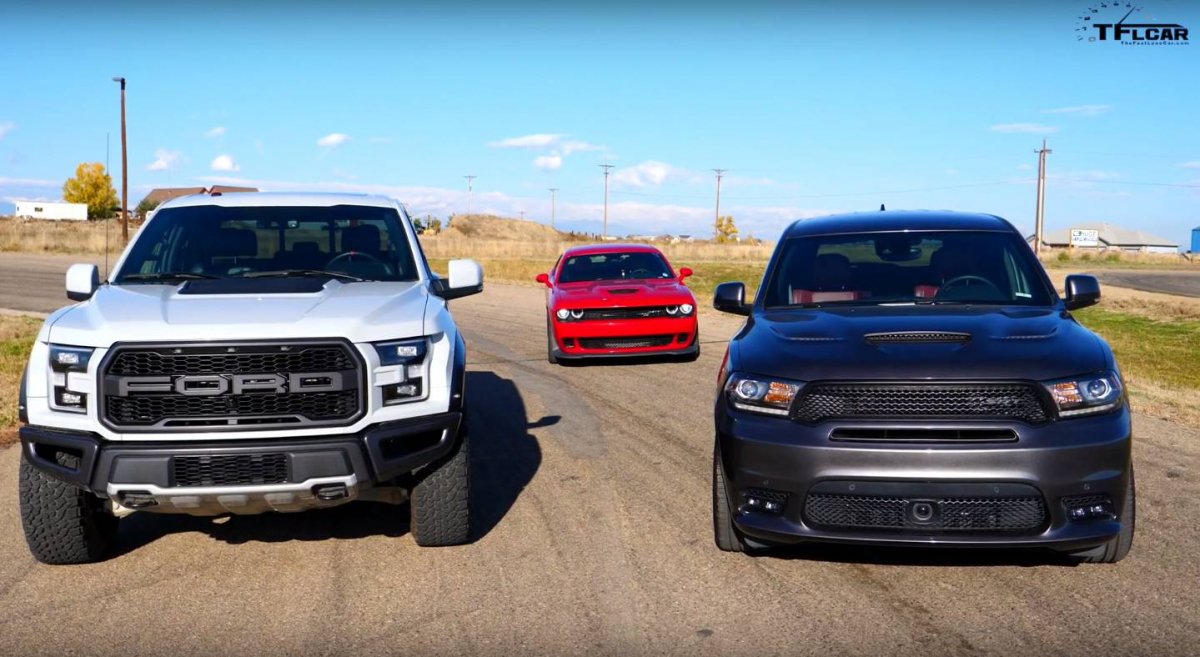 Ford F 150 Raptor vs Dodge Durango vs Dodge Challenger SRT drag race 3526 default large