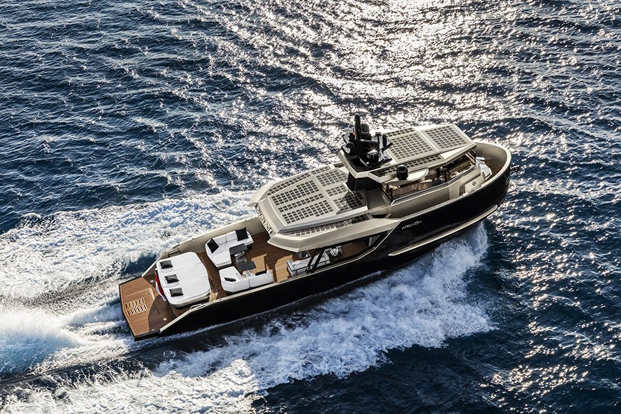 Special example of the Arcadia Sherpa yacht painted in Silver Sand co...