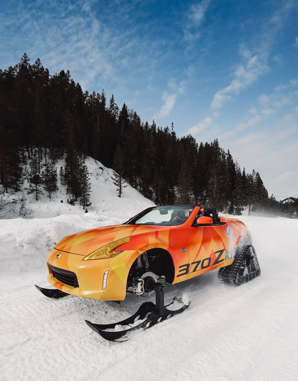 Nissan fits skis and snow tracks to a 370Z Roadster for 2018 Chicago